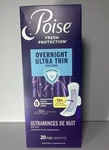 Poise Fresh Protection Overnight Ultra Thin Extra Absorbent 20 Pads Odor Control. Fixed Price $13.00.