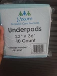 New Secure Personal Care Products SP13150, Total Dry Underpad, 10 Count Pee Pads. Fixed Price $6.00.