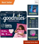 Goodnites Girls' Nighttime Bedwetting Underwear, Size Extra Large 95-120 Lbs,.... Fixed Price $19.99.
