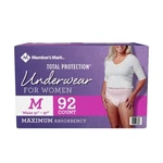 Members Mark Total Protection Underwear For Women, Medium (92 Count). Fixed Price $69.95.