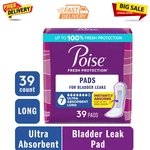 Poise Incontinence & Postpartum Pads, 7 Drop Ultra Absorbent Long Length, 39 Ct. Fixed Price $26.99.