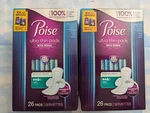 Lot (2) Poise Ultra Thin Pads With Wings Regular Length Light 26 Each. Fixed Price $28.65.