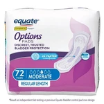 Equate Options Moderate-heavy Incontinence Pads For Women, 72 Count, White Color. Fixed Price $18.99.