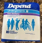 Vintage Depend Adult Diapers Disposable Underwear 10 Ct Extra Absorbency 80S Usa. Fixed Price $24.95.