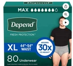 Men Extra Large Depend Fresh Protection Underwear 80-COUNT: Waist 44 "-54" Swc. Fixed Price $69.99.
