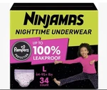 Pampers Ninjamas Nighttime Underwear Girls Size 34 Count 64-125 Lbs. Fixed Price $21.99.