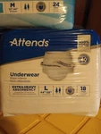 Attends Adult Underwear Diapers Size Large 44"-58" Heavy Protection 18 Count. Fixed Price $10.00.