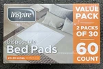 White Disposable Bed Pads 24X30IN. Value Pack 60COUNT Adults Kids Elder. Fixed Price $12.98.