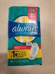 Always Ultra Thin Pads Size 1 Regular With Wings 36 Count Leakguard Protection. Fixed Price $5.00.
