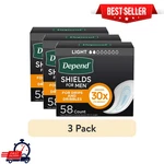 (3 Pack) Depend Shields Incontinence Pads For Men, Light Absorbency, 58 Count. Fixed Price $52.99.