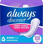 Always Discreet Incontinence Pads, Size 4 Moderate Regular Length, 108. Fixed Price $29.99.