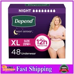 Depend Defense Incontinence Underwear For Women, Xl, Overnight, 48 Count. Fixed Price $71.01.
