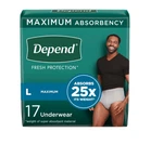 Depend Fit-flex Incontinence Underwear For Men, Maximum Absorbency, L, Grey 17CT. Fixed Price $21.90.