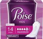 Poise Maximum Absorbency Pads With Leak-block Sides, 14 Count. Fixed Price $11.00.
