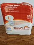Tranquility Slimline Briefs Large Pack Of 12 Heavy Protection 21.4 Oz Plastic Bk. Fixed Price $7.00.