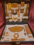 Unique 1920S Antique Amber Travel Vanity Brief Case 14 Piece Hygiene Set. Fixed Price $125.00.