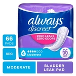 Always Discreet Incontinence Pads, Moderate Absorbency, Regular Length, 66 Ct. Fixed Price $24.99.