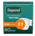 Depend Incontinence Protection With Tabs, Unisex, Small/medium - 60CT. Fixed Price $9.99.