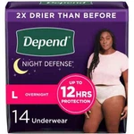 Depend Defense Adult Incontinence Underwear For Women, Overnight, L, 14 Ct. Fixed Price $18.00.