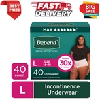 Depend Women Incontinence Underwear Size L 40 Count Fresh Protection Max. Fixed Price $30.98.