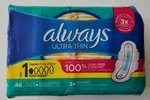 Always Ultra Thin Daytime Pads With Wings, Size 1, Regular, Unscented, 46 Ct. Fixed Price $9.99.