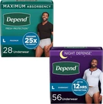 Depend Men Incontinence Underwear Bundle Day Night Large 84CT Grey Set. Fixed Price $105.02.
