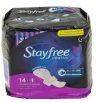 Stayfree Ultra Thin Overnight Pads With Wings Odor Protection 14 Count. Fixed Price $19.99.
