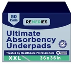 Remedies Extra Large Incontinence Bed Pads (36" 36", 50 Count) - Super. Fixed Price $35.99.