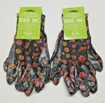 Boss Gardening Gloves 2 Pair Breathable Nitrile Coated Palm Navy Floral Large. Fixed Price $11.66.