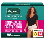 Women Small / Med Depend Fresh Protection Advances Underwear 88 Count 00- 16 Cws. Fixed Price $67.99.