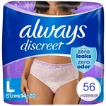 Always Discreet Underwear, Sensitive Skin, Max Absorbency, Large, *56 Count*. Fixed Price $33.99.
