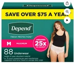 Women Medium Depends Fresh Protection Underwear 88-COUNT :waist 31 -37" Swc. Fixed Price $69.99.