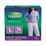 Depend Defense Women's Incontinence Overnight Pants - L, Pack Of 14. Fixed Price $29.99.