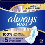 Always Maxi Overnight Pads With Wings For Women, Size 5,EXTRA Heavy 52. Fixed Price $17.99.