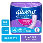 Always Discreet Adult Incontinence Pads For Women, Moderate Absorbency, 54 Count. Fixed Price $23.99.