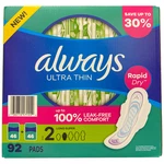 Always Ultra Thin Long Super Pads With Flexi-wings, Unscented, Size 2, 92 Ct. Fixed Price $23.99.