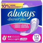 Always Discreet Plus Incontinence Liners For Women, Very Light Long, 132 Ct.. Fixed Price $27.96.
