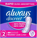 Always Discreet Incontinence Liners, Very Light Absorbency Regular Length 120 Ct. Fixed Price $21.72.
