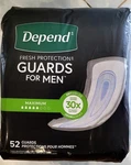 Depend 30X Men's Incontinence Bladder Control Guards Maximum Absorbence 52 Ct.. Fixed Price $12.99.