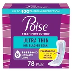 Poise Ultra Thin Incontinence Pads, 6 Drop Ultimate Absorbency Long Length 78 Ct. Fixed Price $54.88.