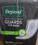Depend Incontinence Guards For Men 52 Count Maximum Absorbency Odorblock Pads. Fixed Price $18.23.