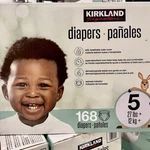 Kirkland Diapers Size 5 168 Count 27 Lbs+ Disposable Baby Wetness Indicator. Fixed Price $44.50.