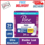 Poise Incontinence & Postpartum Pads, 7 Drop Ultra Absorbent Long Length, 39 Ct. Fixed Price $25.96.