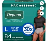 Men Large Depend Fresh Protection Incontinence Underwear 84-CT: 35 40" Swc. Fixed Price $69.99.