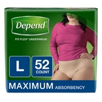 Depend Fit-flex Incontinence Maximum Absorbency Underwear For Women, Large 52. Fixed Price $52.99.