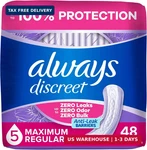 Always Discreet Adult Incontinence Pads For Women, Maximum Absorbency, Regular. Fixed Price $25.26.