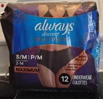 Always Discreet Boutique Incontinence Underwear S/m Black 12CT. Fixed Price $14.99.