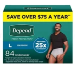 Depend Protection Plus Ultimate Underwear For Men Large 84 Count. Fixed Price $74.89.