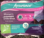 Assurance Women's Incontinence & Postpartum Underwear, S/m, Overnight (16 Count). Fixed Price $15.95.
