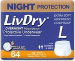 Livdry Overnight Protective Underwear Large Size (64 Count), White. Fixed Price $109.35.